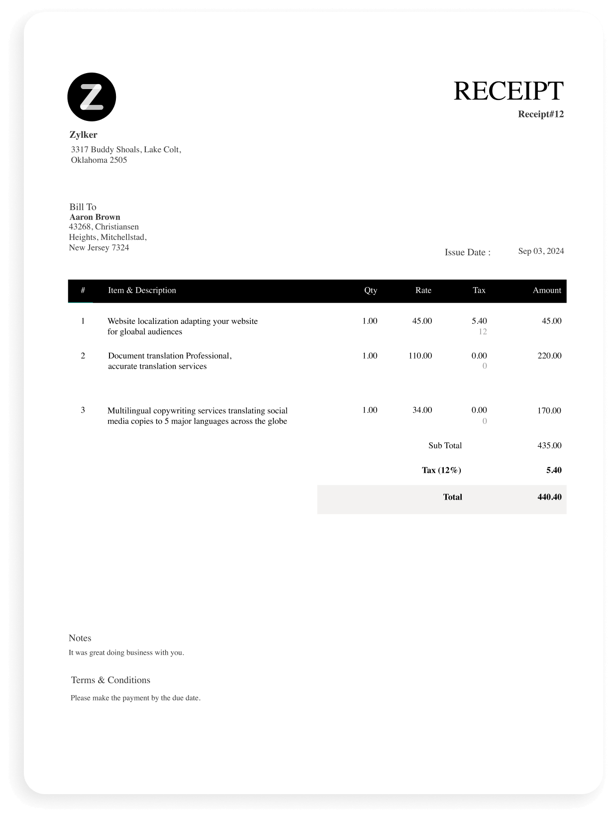 Payment Receipt Generator